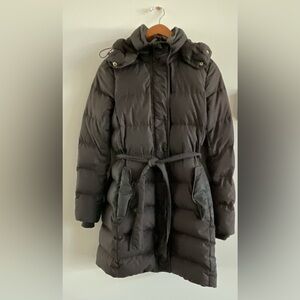J. Crew Black Belted Puffer Coat with Detachable Hood, Size XS